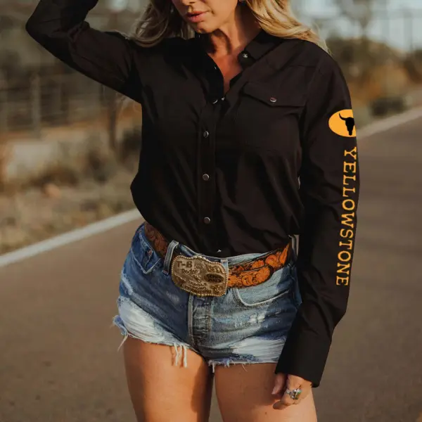 Women's Western Cowgirl Yellowstone Long Sleeve Black Shirts - Wayrates.com 