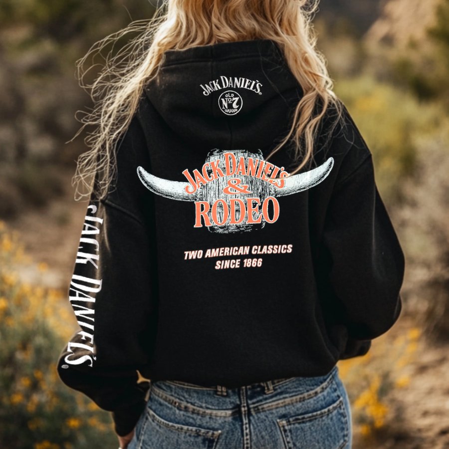 

Women's Western Cowgirl PBR Print Long Sleeve Oversize Hoodie