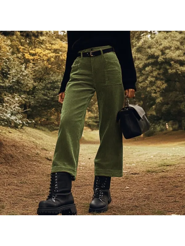 Women's Dark Academy Corduroy Casual Solid Trousers - Miabrave.com 