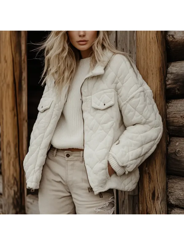 Women's Retro Suede Quilted Short Coat Loose And Comfortable Autumn And Winter Lapel Jacket - Aptkoi.com 