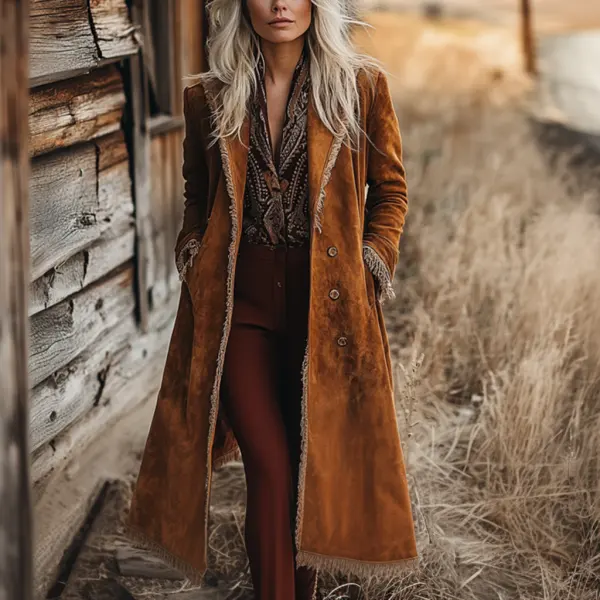 Retro Suede Trench Coat Women's Extra Long Jacket - Zivinfo.com 
