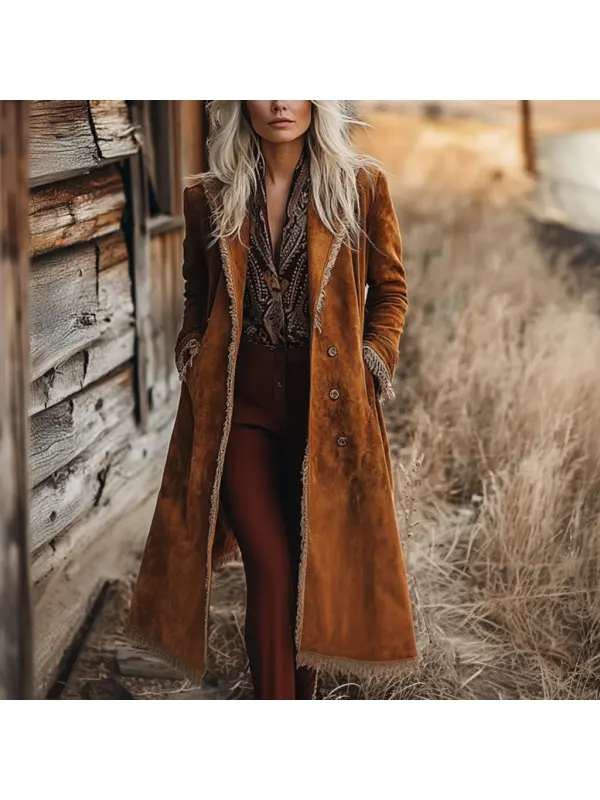 Retro Suede Trench Coat Women's Extra Long Jacket - Ootdmw.com 
