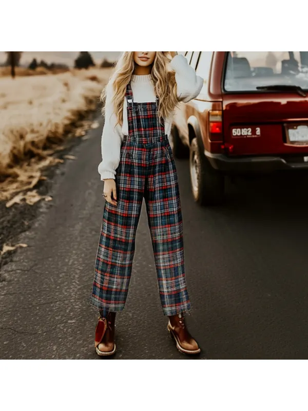 Women Christmas Party Check Print Jumpsuit - Miabrave.com 