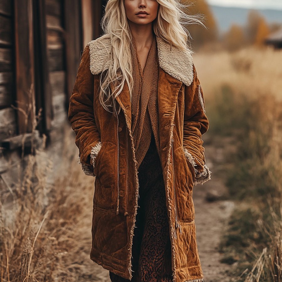 

Retro Suede Trench Coat Women's Extra Long Jacket