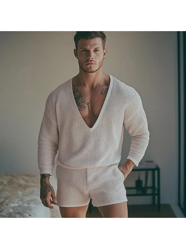 Men's Knitted Ribbed Shorts Basic Set - Localziv.com 