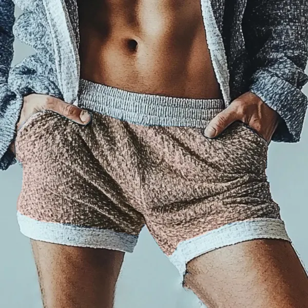 Mens Knitted Contrast Color Comfort Shorts - Fineyoyo.com 