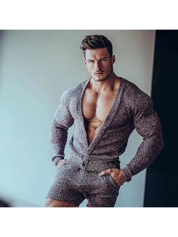 Men's Knitted Jacket Shorts Set - Localziv.com 