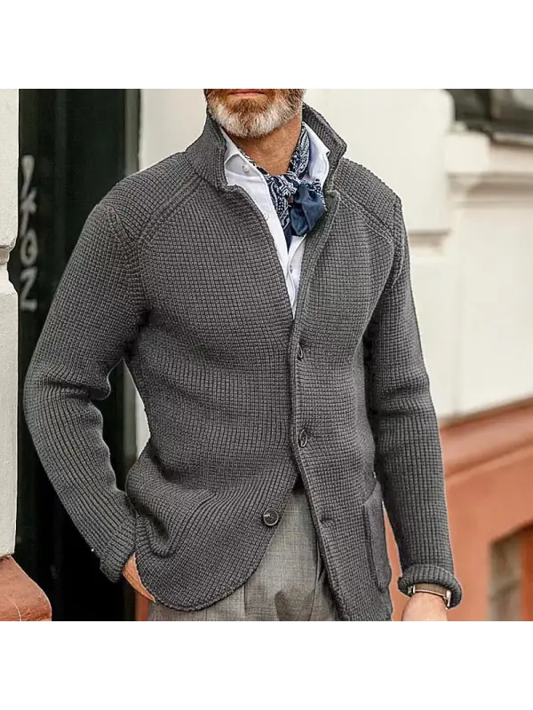 Men's Casual Stand Collar Thick Knit Suit Jacket - Localziv.com 
