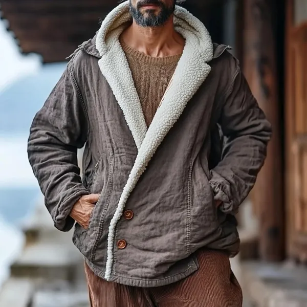 Men's Linen Fleece Warm Solid Color Casual Hoodie Jacket - Mushope.com 