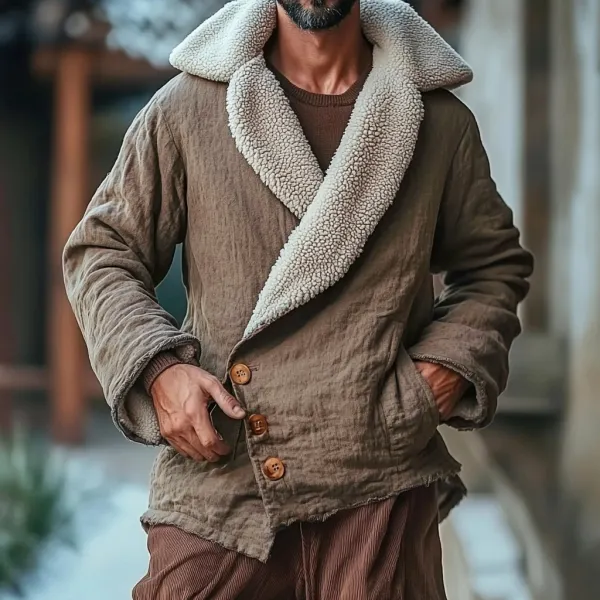 Men's Linen Fleece Solid Color Warm Hoodie Jacket - Mushope.com 