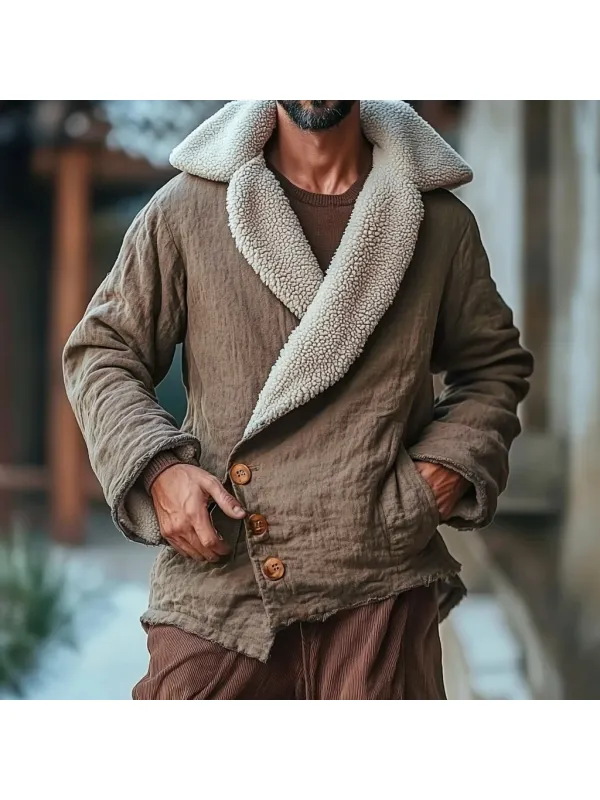 Men's Linen Fleece Solid Color Warm Hoodie Jacket - Aptkoi.com 