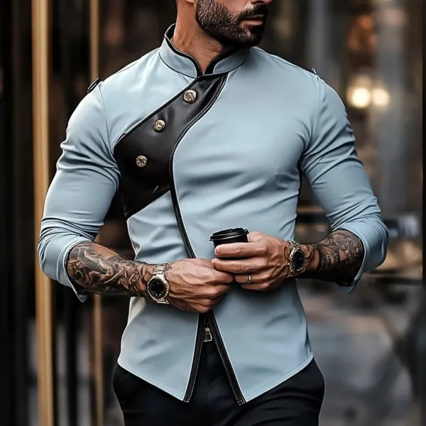 Men's PU Leather Patchwork Shirt - Mobivivi.com 