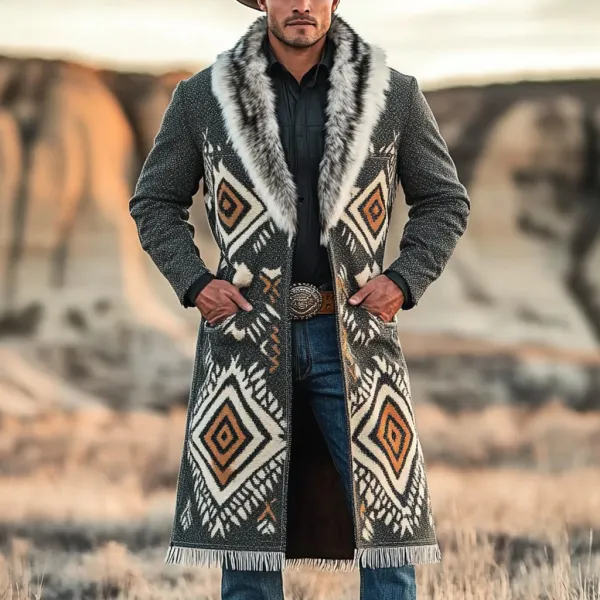 Western Cowboy Retro Aztec Print Ethnic Plush Warm Men's Coat Jacket - Trisunshine.com 