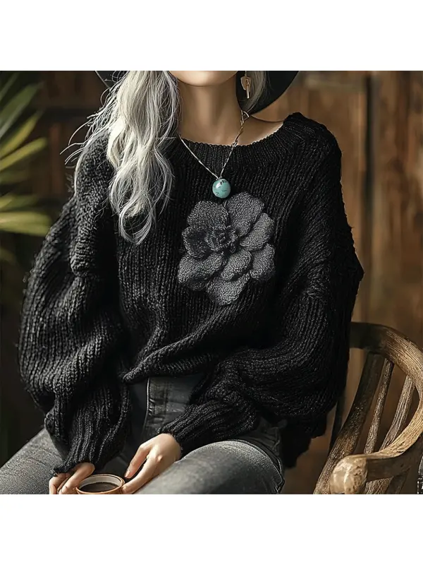 Women's Knitted Flower Elegant Casual Sweater - Realyiyi.com 