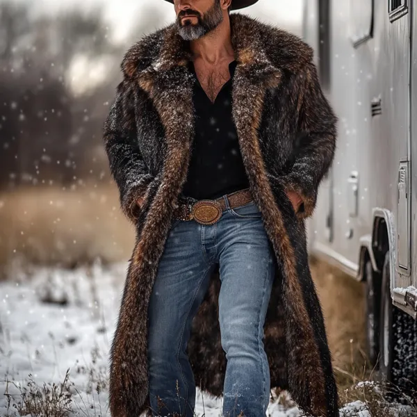 Western Cowboy Winter Warm Vintage Faux Fur Coat Jacket - Yiyistories.com 