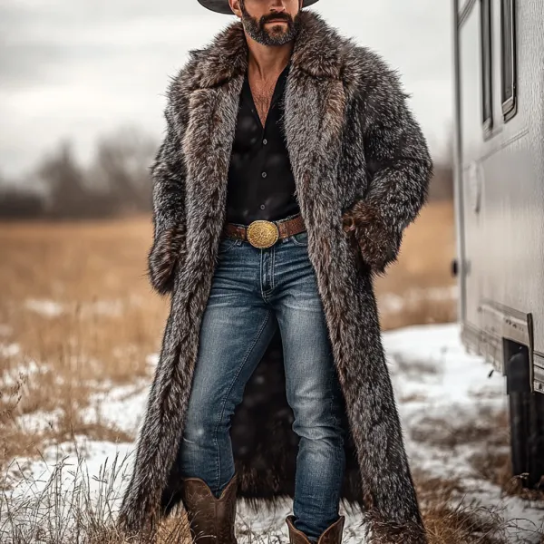 Western Cowboy Winter Warm Vintage Faux Fur Coat Jacket - Yiyistories.com 