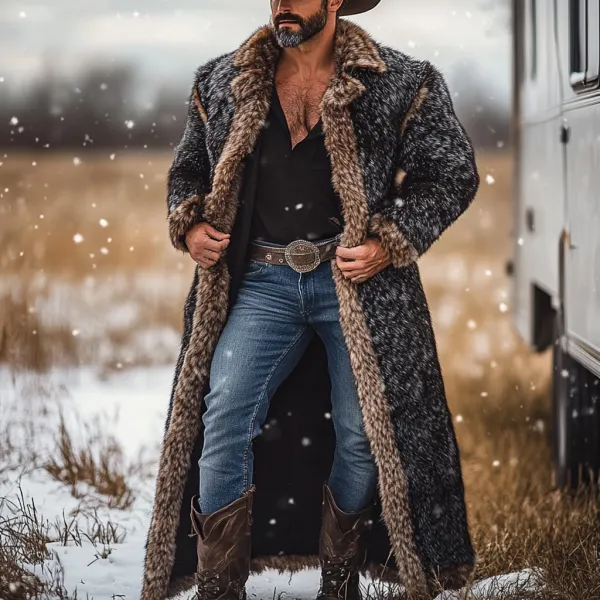 Western Cowboy Winter Warm Vintage Faux Fur Coat Jacket - Yiyistories.com 