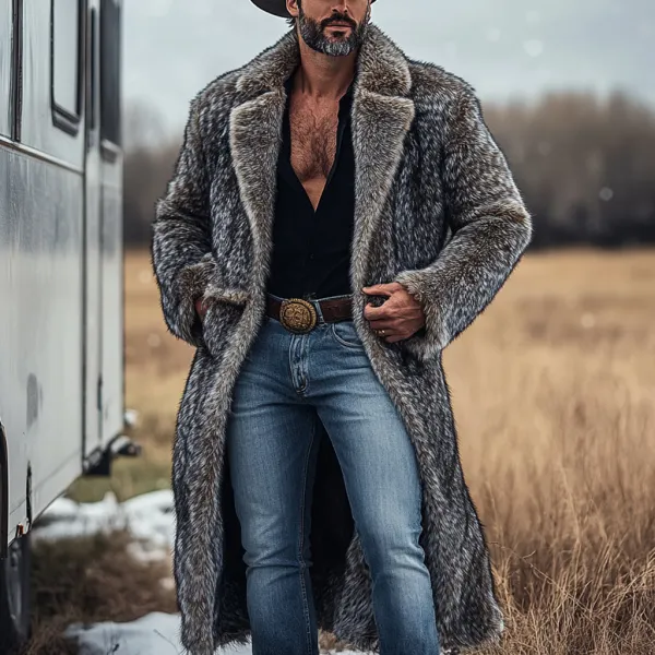 Western Cowboy Winter Warm Vintage Faux Fur Coat Jacket - Yiyistories.com 