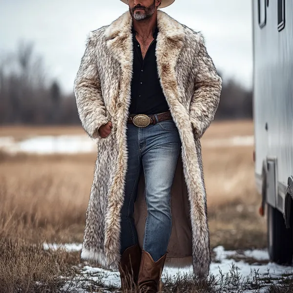 Western Cowboy Winter Warm Vintage Faux Fur Coat Jacket - Yiyistories.com 