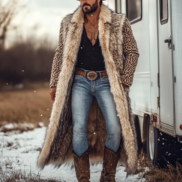 Western Cowboy Winter Warm Vintage Faux Fur Coat Jacket - Yiyistories.com 