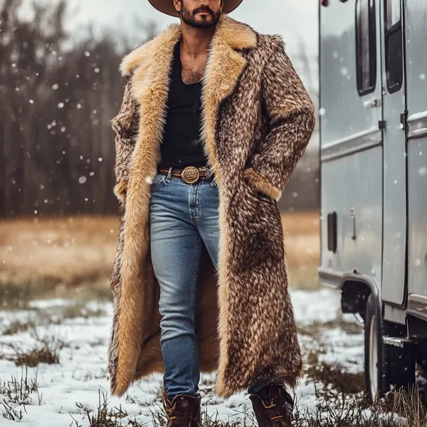 Western Cowboy Winter Warm Vintage Faux Fur Coat Jacket - Yiyistories.com 