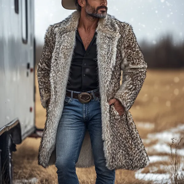 Western Cowboy Winter Warm Vintage Faux Fur Coat Jacket - Yiyistories.com 