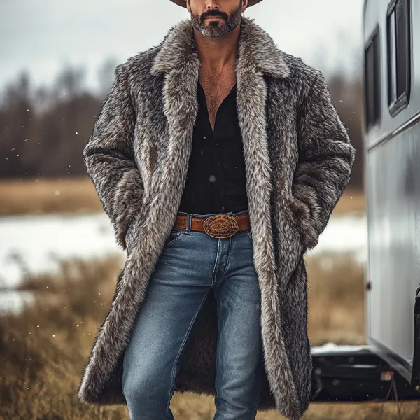 Western Cowboy Winter Warm Vintage Faux Fur Coat Jacket - Yiyistories.com 