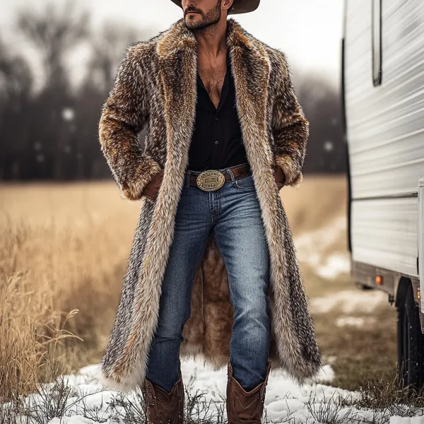 Western Cowboy Winter Warm Vintage Faux Fur Coat Jacket - Yiyistories.com 