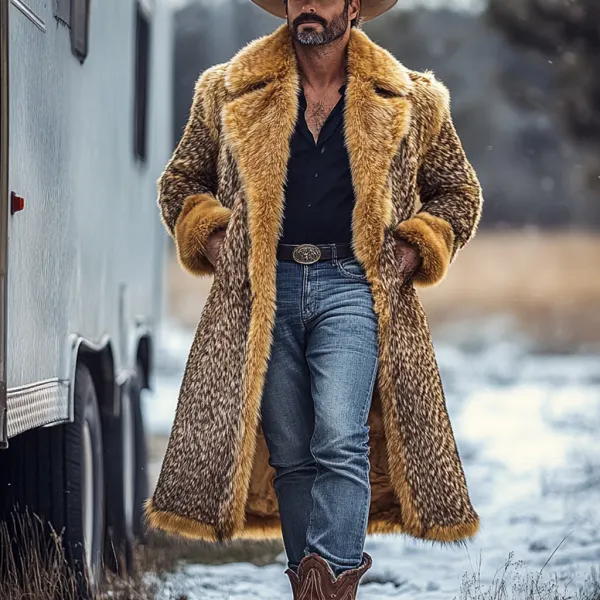 Western Cowboy Winter Warm Vintage Faux Fur Coat Jacket - Yiyistories.com 