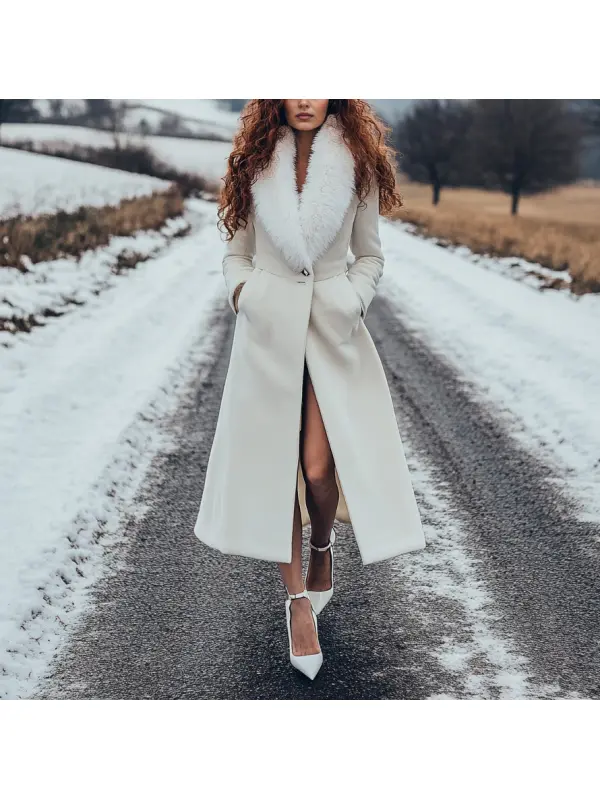 Women's Velvet Oversize Retro Casual Fur Collar Long Coat - Cominbuy.com 