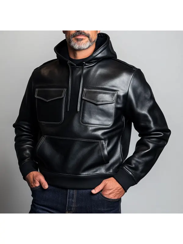 Men's PU Leather Casual Outdoor Hoodie - Localziv.com 