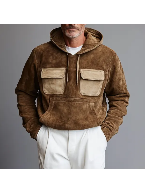 Men's Suede Patchwork Work Hoodie - Localziv.com 