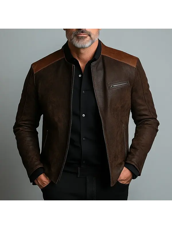 Men's Leather Patchwork Jacket - Aptkoi.com 