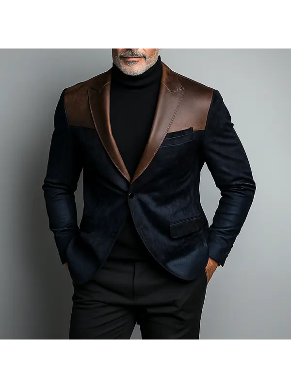 Men's Patchwork Leather Blazer - Aptkoi.com 