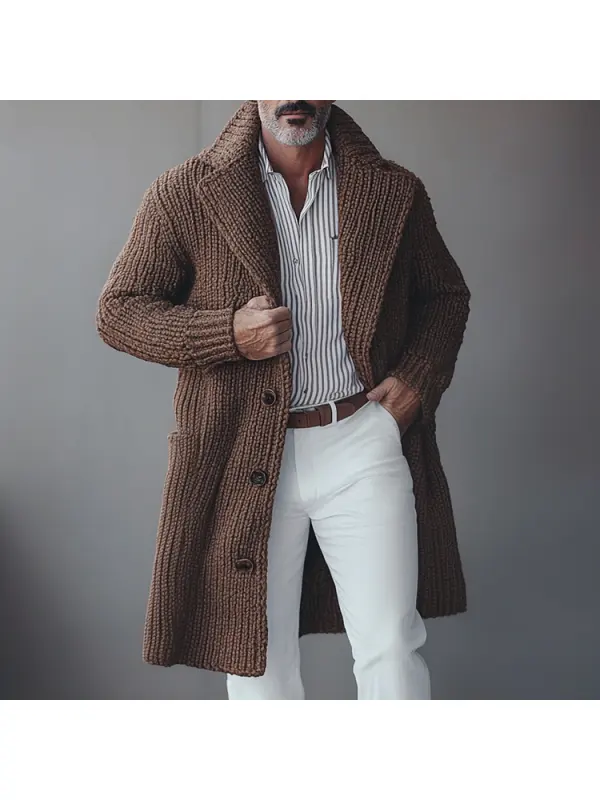 Men's Knitted Elegant Casual Mid-length Coat - Aptkoi.com 
