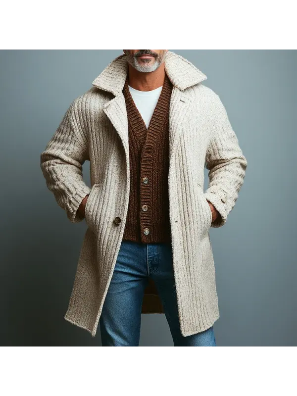 Men's Knitted Elegant Mid-length Coat - Aptkoi.com 