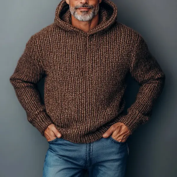 Men's Knitted Solid Color Hoodie - Bustalent.com 