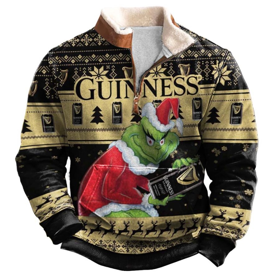 

Men's Vintage 3D Print Ugly Christmas Fleece Collar Quarter Zip Stand Collar Sweatshirt