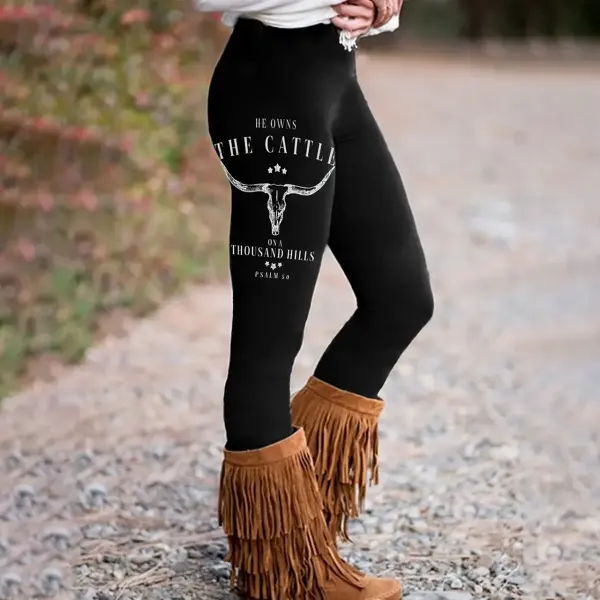 Ull Head & Letter Print Skinny Leggings, Casual Elastic Waist Stretchy Leggings, Women's Clothing - Cotosen.com 