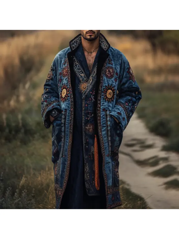 Roman Mythology Sun, Moon Embroidered Pongee Jacket Coat - Aptkoi.com 