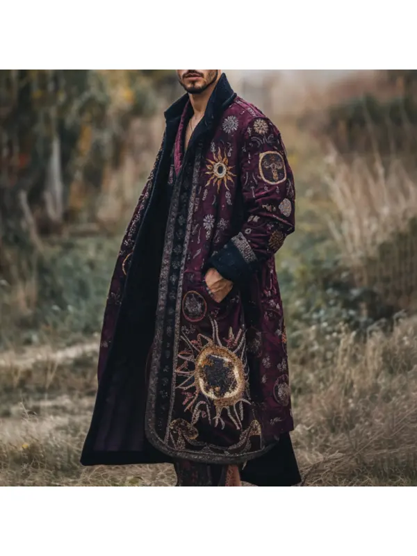 Roman Mythology Sun, Moon Embroidered Pongee Jacket Coat - Aptkoi.com 