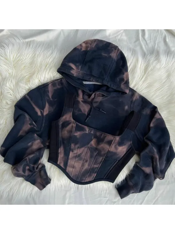 Women's Fashion Tight Back Lacing Corset Tie-Dye Top Set - Shopyiyistories.com 