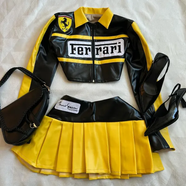 Women's Racing Jacket And Skirt Two-piece Set - Ootdyouth.com 