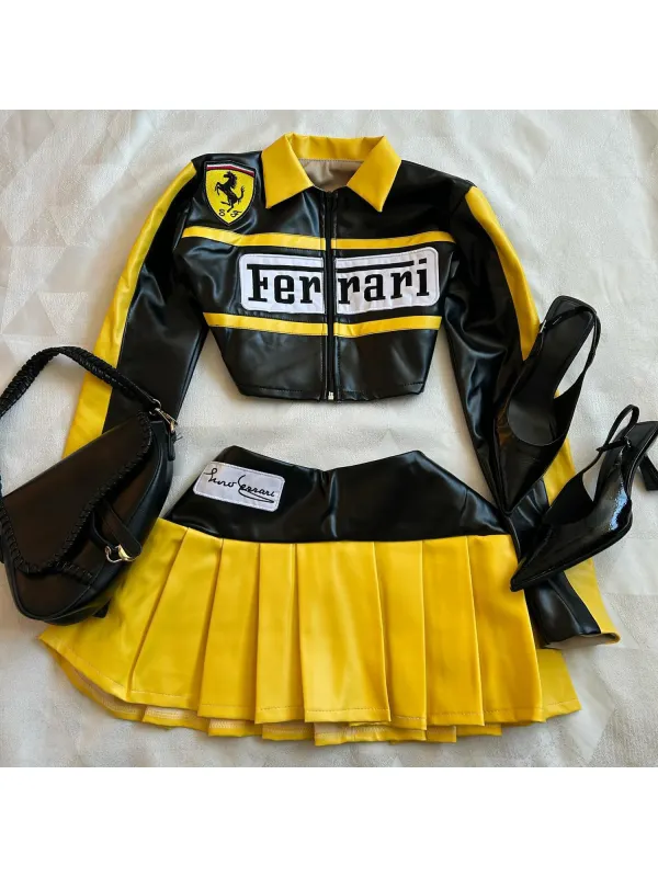 Women's Racing Jacket And Skirt Two-piece Set - Ootdmw.com 