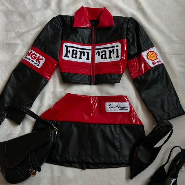 Racing Jacket And Skirt Two-piece Set - Ootdyouth.com 
