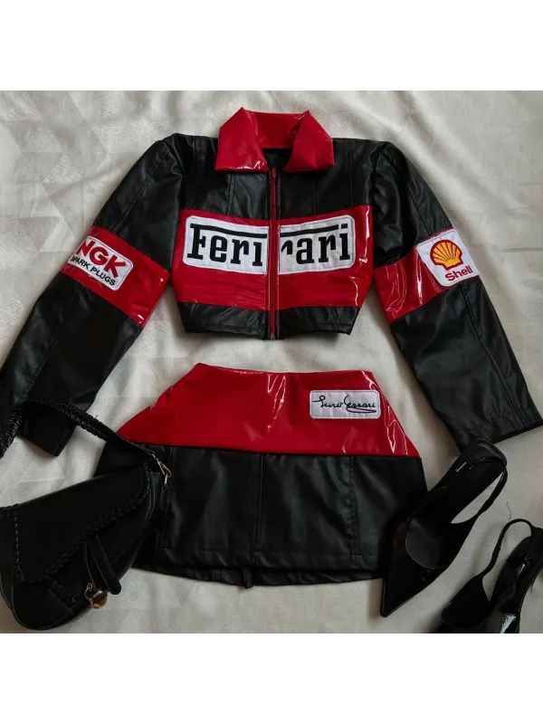 Racing Jacket And Skirt Two-piece Set - Ootdmw.com 