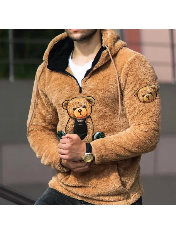 Teddy Bear Warm Men's Lamb Wool Hoodie - Anrider.com 