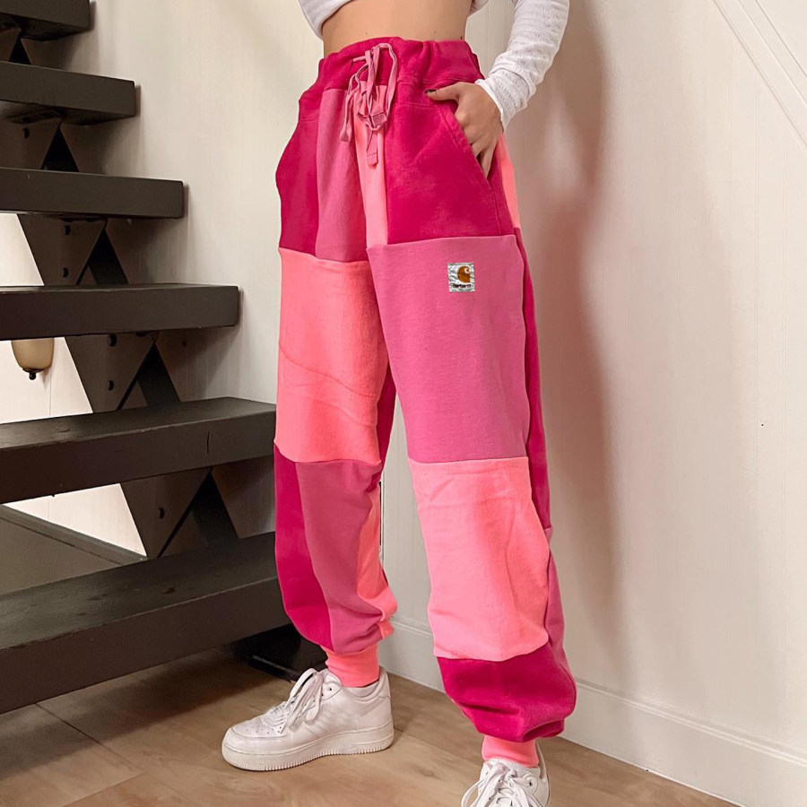 

Vintage Girls' Contrasting Color Stitching Printed Casual Sweatpants Casual Pants