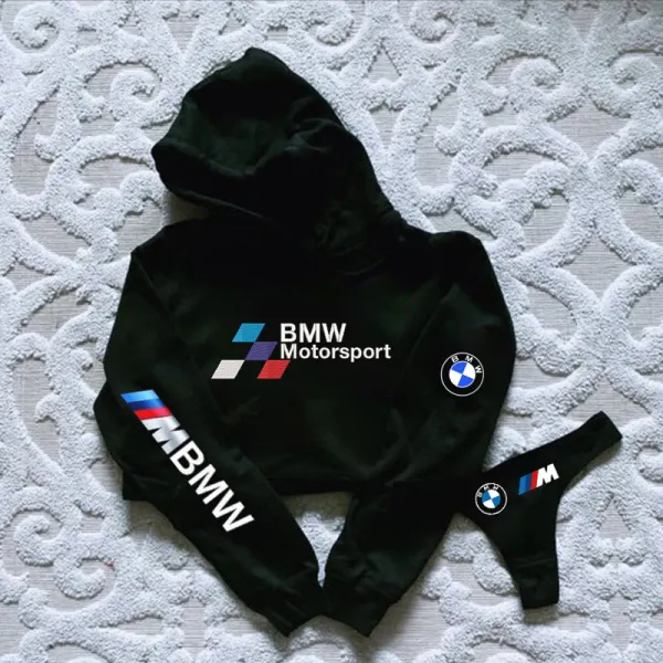 Women's Fashion Racing Hooded Sweatshirt Briefs Set - Spiretime.com 