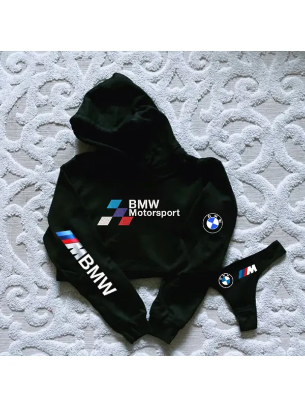 Women's Fashion Racing Hooded Sweatshirt Briefs Set - Ootdmw.com 